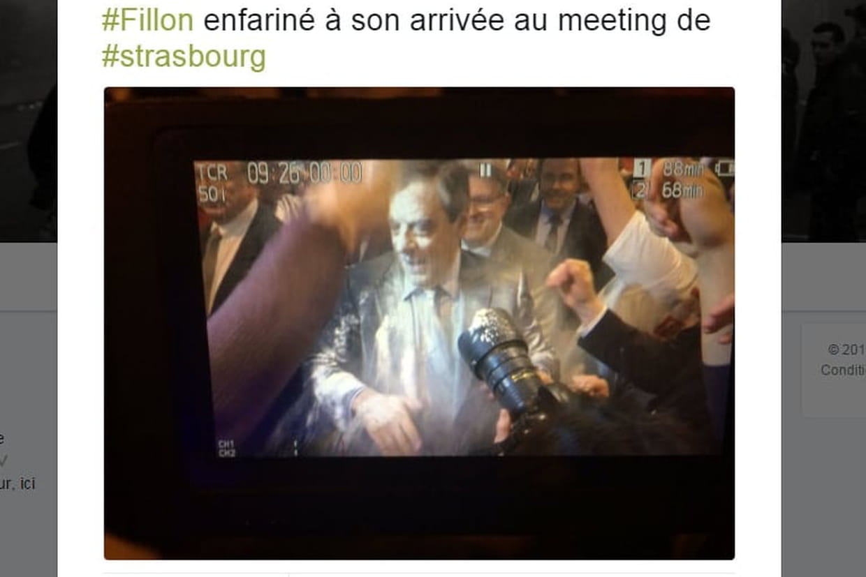 Fillon enfariné avant un meeting à Strasbourg