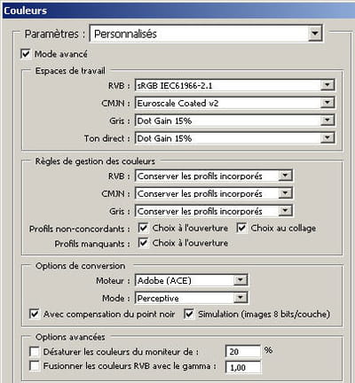 préférez un espace de travail srgb. il s'agit généralement de celui des