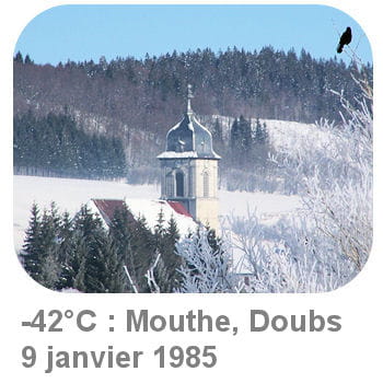 le record de froid est détenu par le village de mouthe, dans le doubs.