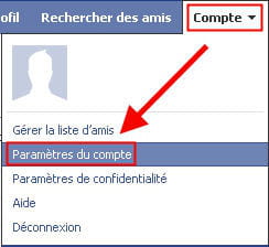 copie d'écran de la fonction paramètres du compte de facebook