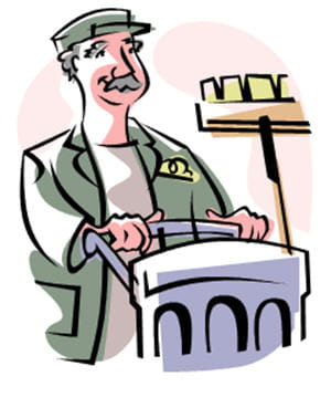 le concierge en plein travail.