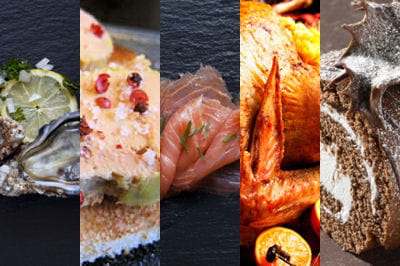 huîtres, saumon fumé, foie gras, dinde ou chapon rôti, bûche... un repas de noël