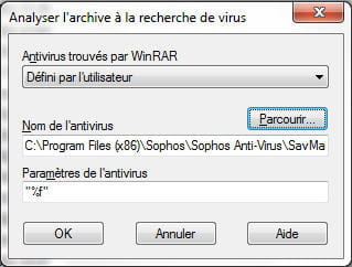 copie d'écran de l'analyse d'antivirus depuis winrar.