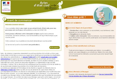 copie d'écran du site actes-etat-civil.fr