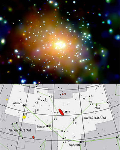 andromède est une large galaxie spiralée comme notre voie lactée. en-dessous :