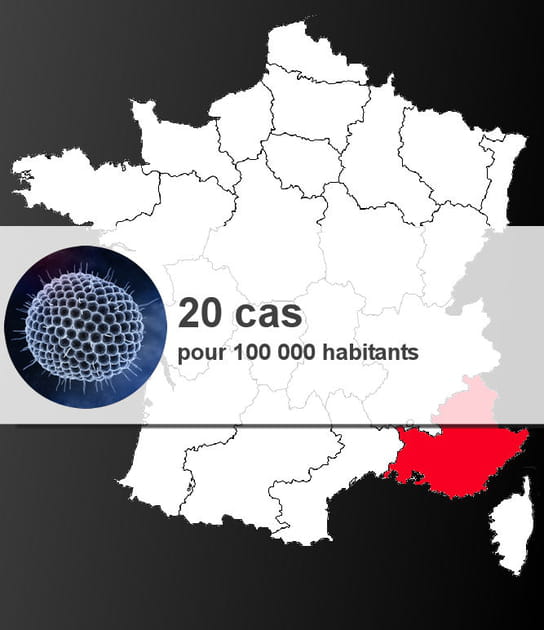 7e r&eacute;gion la plus touch&eacute;e par la varicelle (ex-aequo) :&nbsp;Provence-Alpes-C&ocirc;te d'Azur