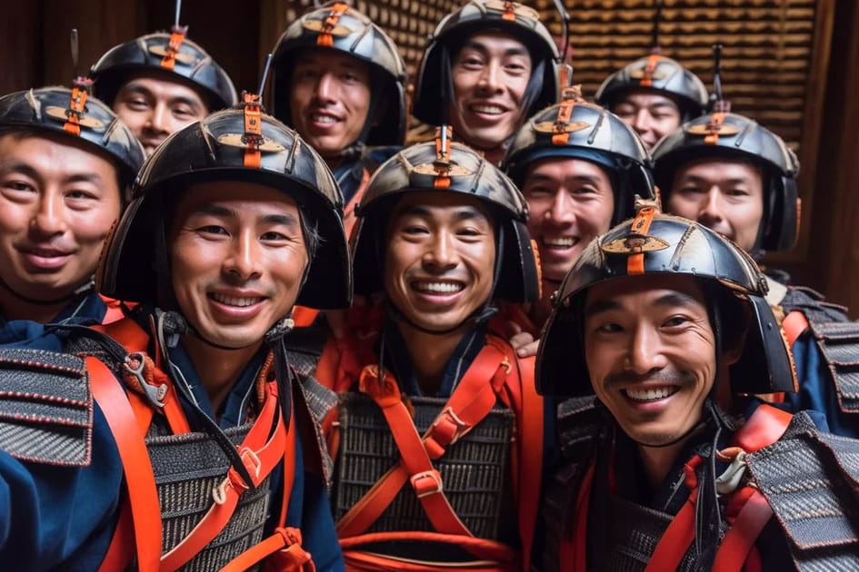 Selfies d'&eacute;poque&nbsp;: Des guerriers samoura&iuml; - Image IA