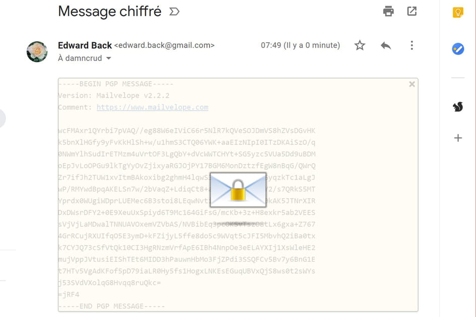 Mailvelope chiffre les messages