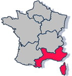 les départements de la région méditerranée : 04, 05, 06, 11, 13, 20, 30, 34, 48,