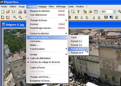 photofiltre propose de convertir une sélection à un ratio spécifique.