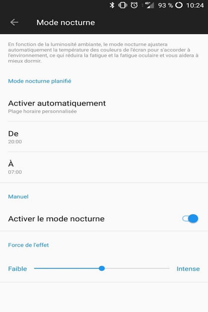 Activez le mode nuit pour contr&ocirc;ler l'intensit&eacute; lumineuse du t&eacute;l&eacute;phone et de la tablette