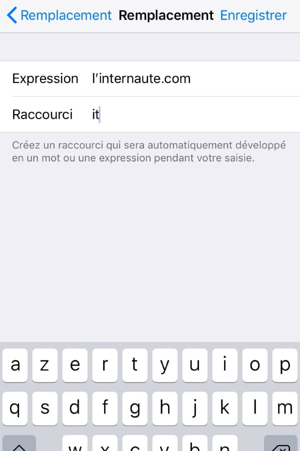 iPhone des raccourcis pour saisir automatique des mots