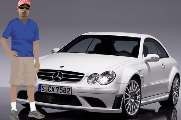 Lewis Hamilton en Mercedes CLK 63 AMG
