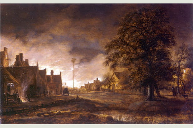 Vue d'un village au clair de lune