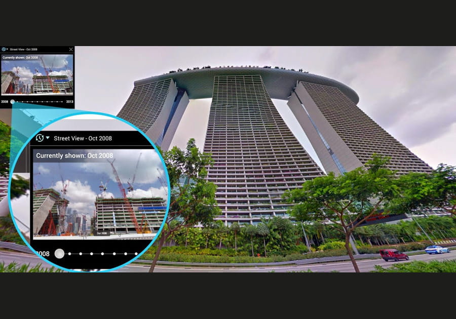 Le Marina Bay Sands de Singapour au d&eacute;but de sa construction