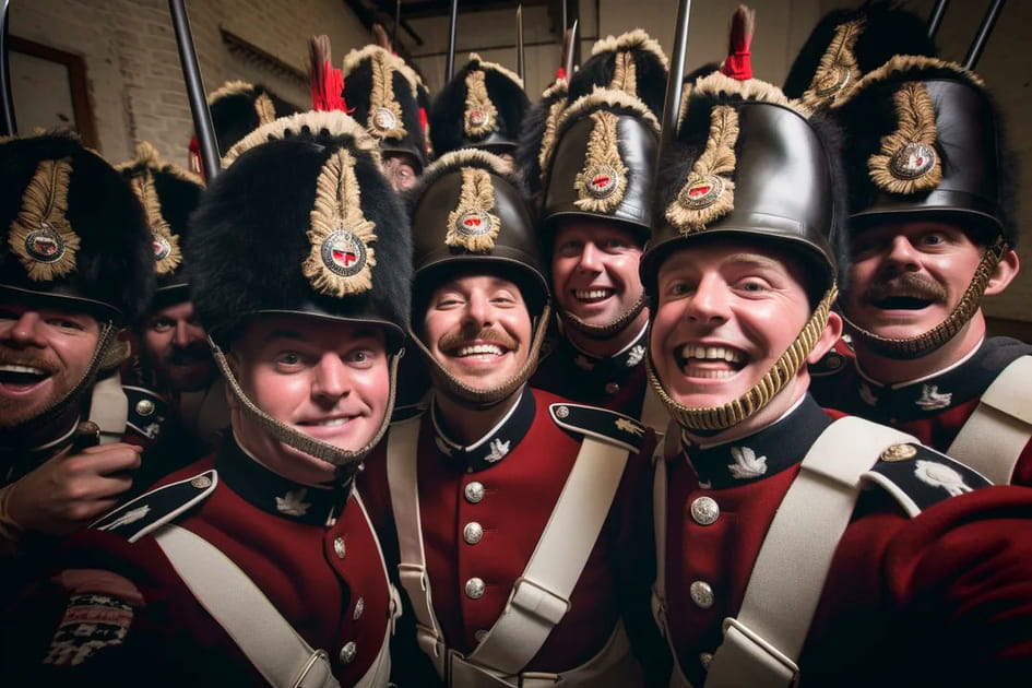 Selfies d'&eacute;poque&nbsp;: Des soldats britanniques de l'&eacute;poque victorienne - Image IA