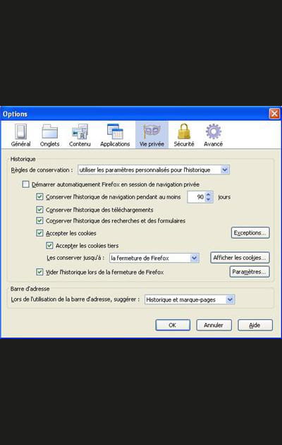 Des cookies, historique et navigation priv&eacute;e