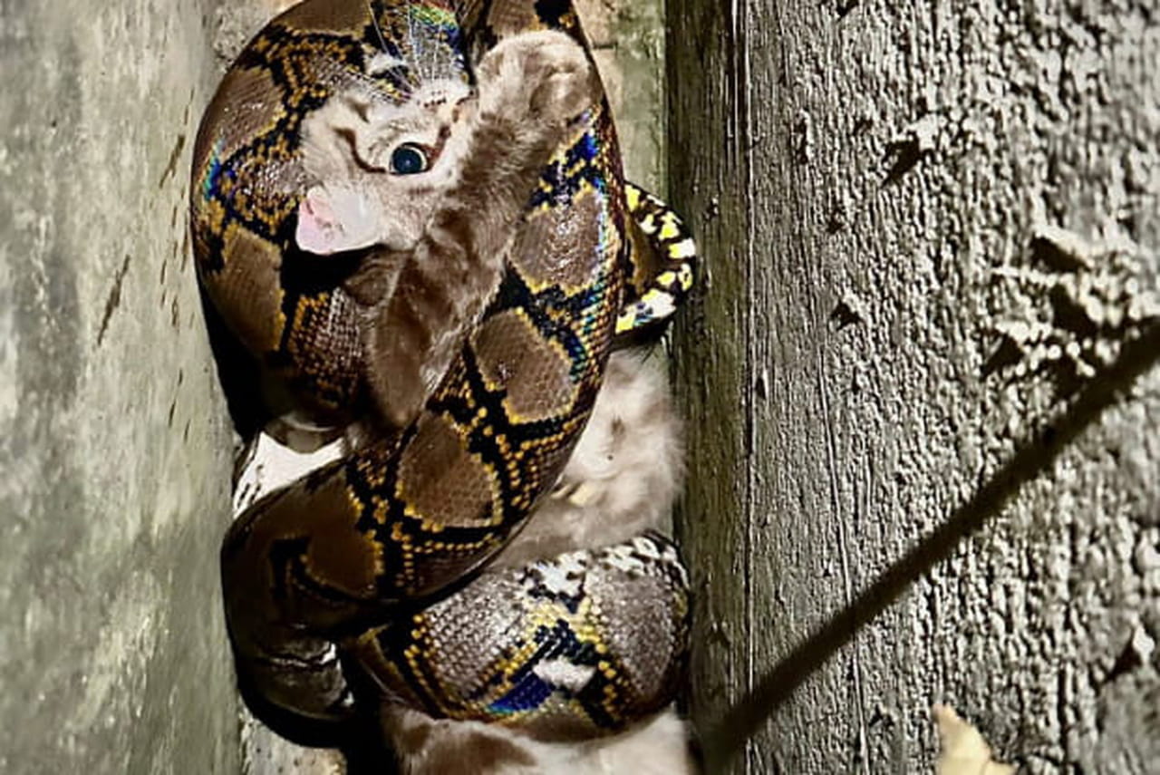 Il sauve un chat des griffes d'un python, les images sont spectaculaires