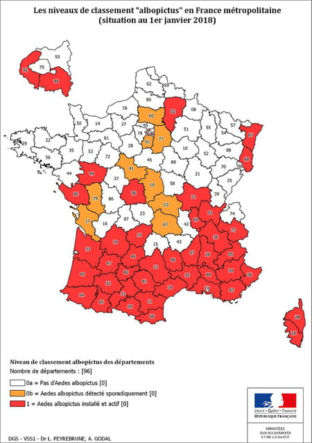 Carte présence du moustique tigre en France