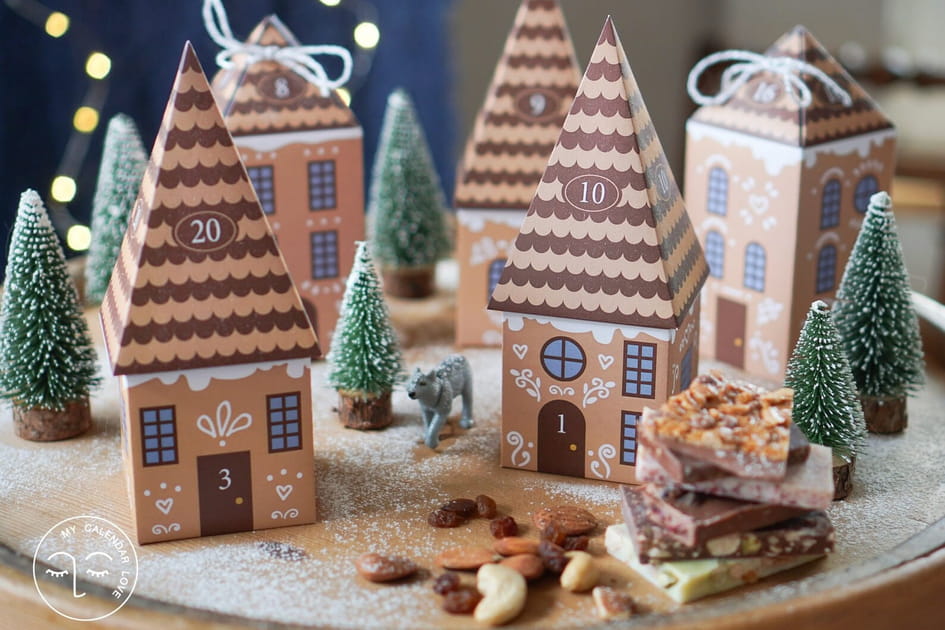 Un calendrier de l'Avent &quot;maisons en pain d'&eacute;pice&quot;