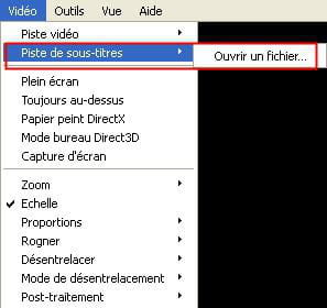 l'option pour ajouter un fichier de sous-titres à un vidéo.