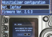 le menu sur canon pour accéder au nettoyage de votre capteur et bloquer le