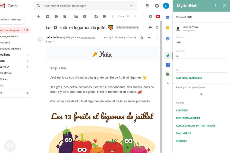 MyriadHub, int&eacute;grez vos contacts dans le tableur Sheets dans Gmail