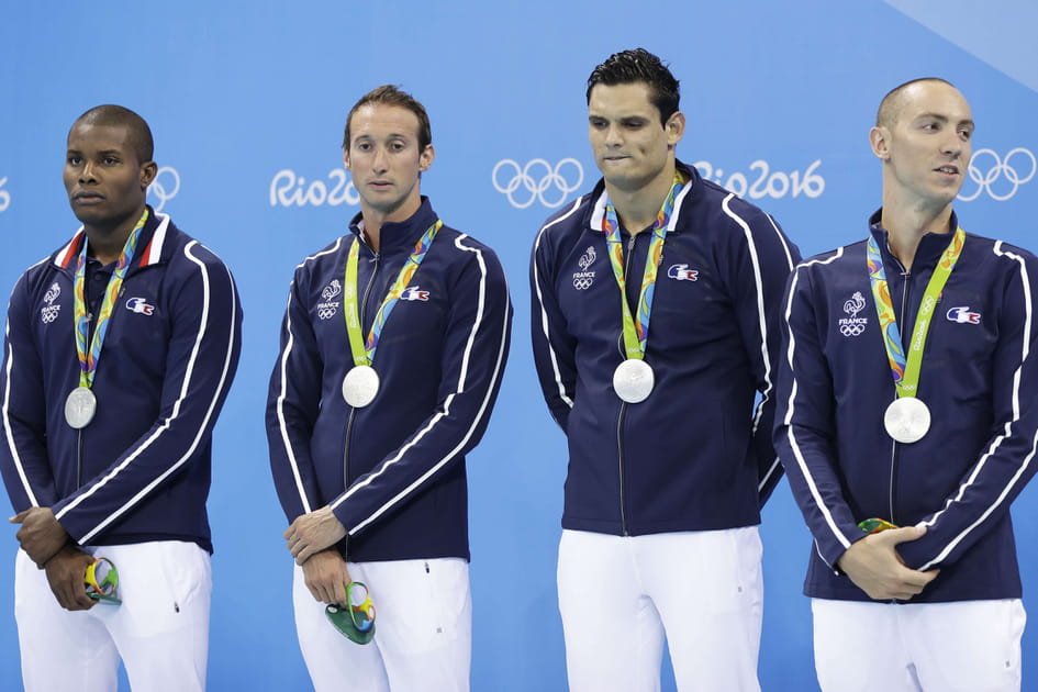 Mehdy Metella, Fabien Gilot, Florent Manaudou et J&eacute;r&eacute;my Stravius (argent, natation)