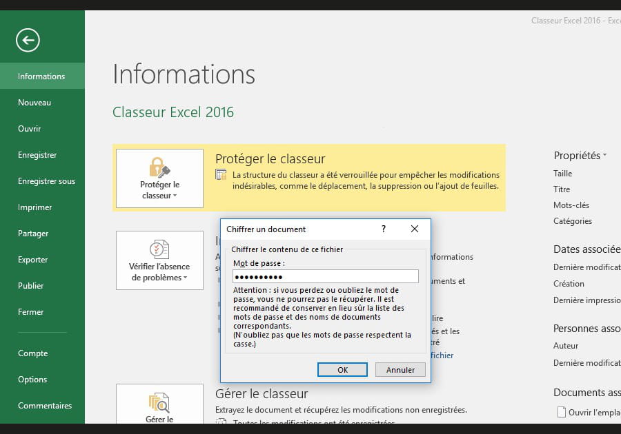 Prot&eacute;gez un classeur avec un mot de passe