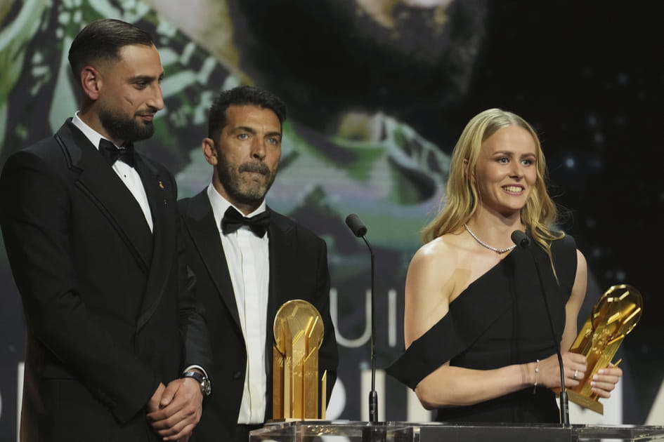Hannah Hampton et Gianluigi Donnarumma, vainqueurs des troph&eacute;es Yachine