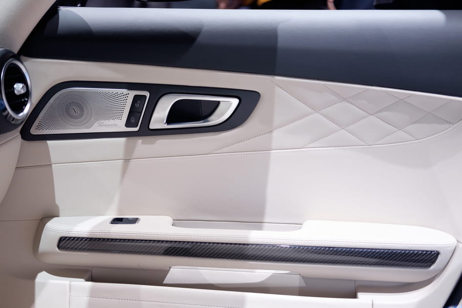 Zoom sur l'int&eacute;rieur des porti&egrave;res de l'AMG GT R Roadster