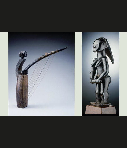 Harpe et statuette fang