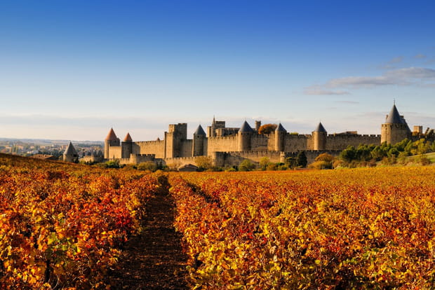 Carcassonne en Pays cathare, cité médiévale exquise à l'automne