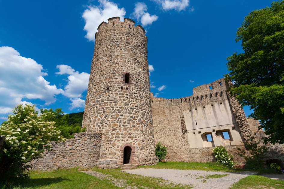 Le ch&acirc;teau en pierre pos&eacute; sur une colline