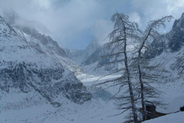 Balade en raquette sur le glacier de la Mer de Glace à Chamonix