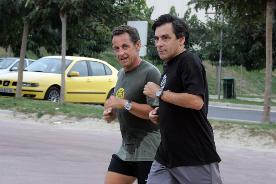 Nicolas Sarkozy en footing avec Fran&ccedil;ois Fillon