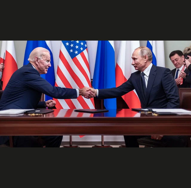 Vladimir Poutine et Joe Biden alli&eacute;s - Image IA