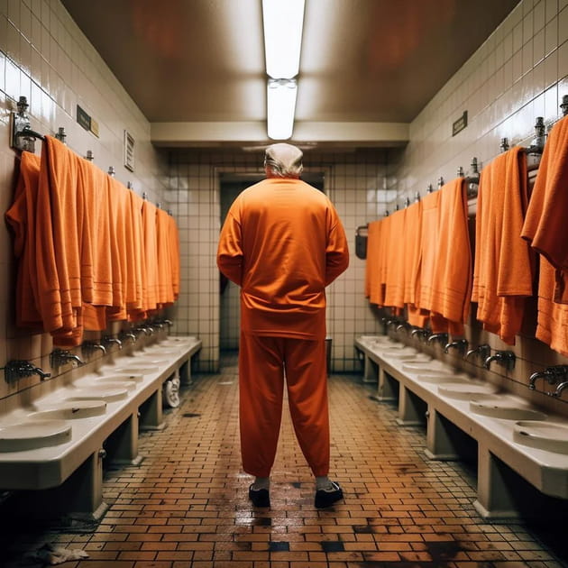Trump dans les douches de la prison - Image IA
