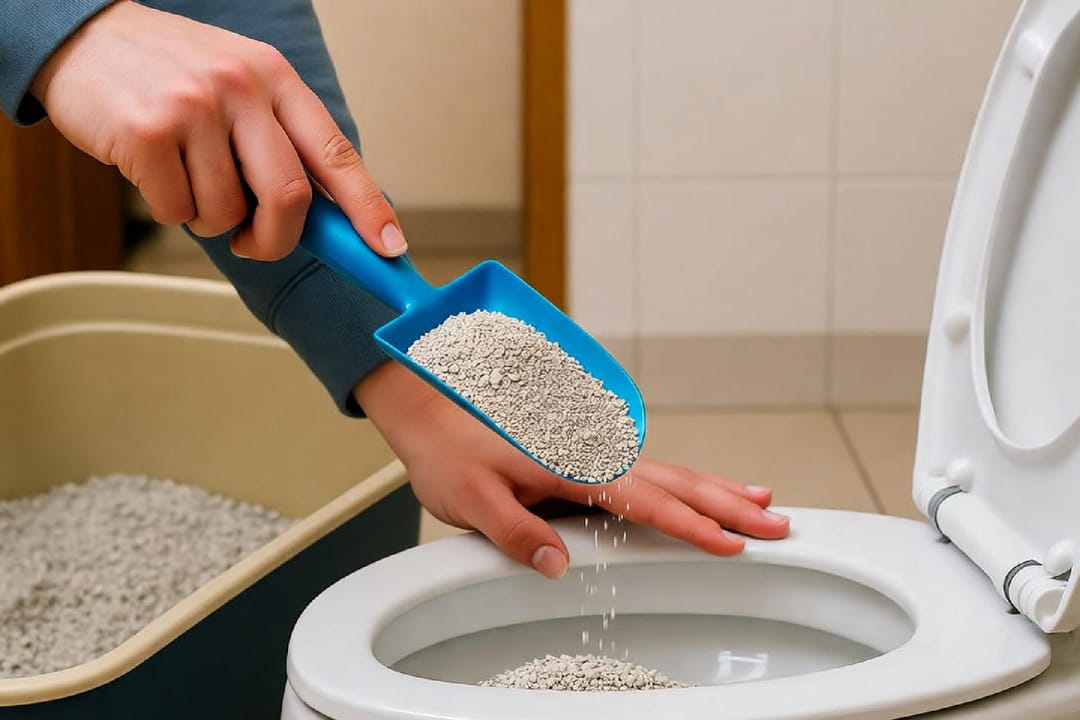 litière-dans-les-toilettes