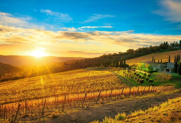 Sur les vignobles du Chianti, en Toscane