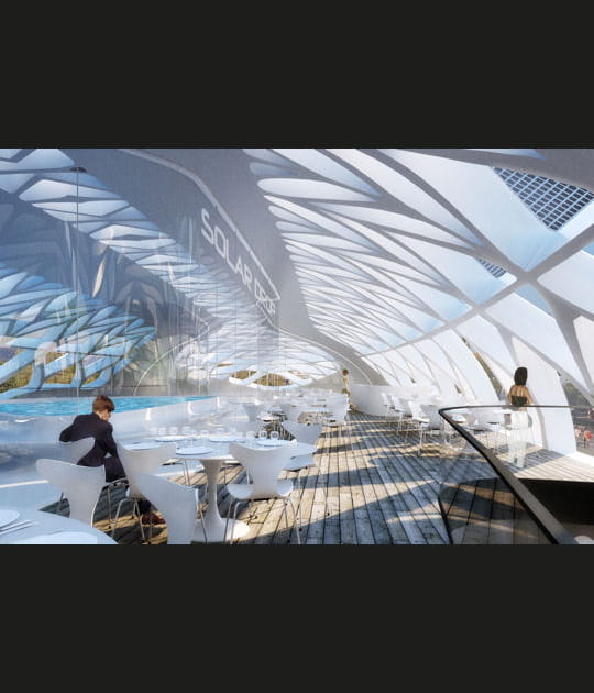 Salle d'exposition et caf&eacute;t&eacute;ria durable