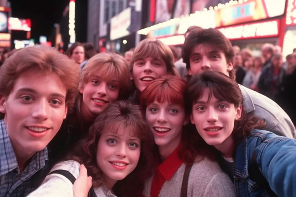 Smartphone et selfies de groupe en 1985&nbsp;! - Image IA