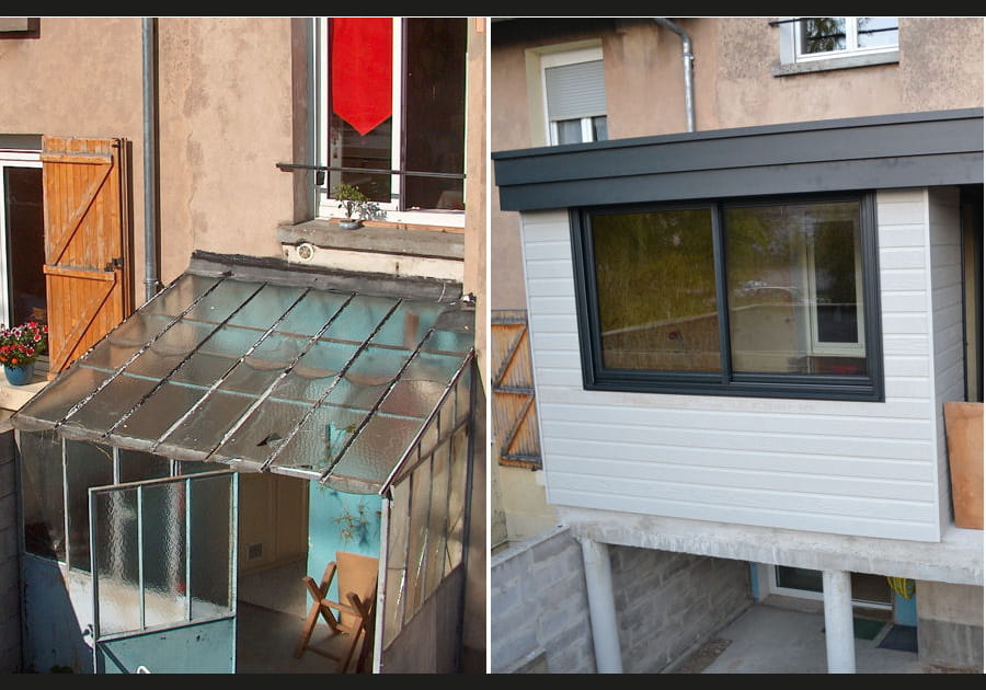 Une serre transform&eacute;e en extension bois