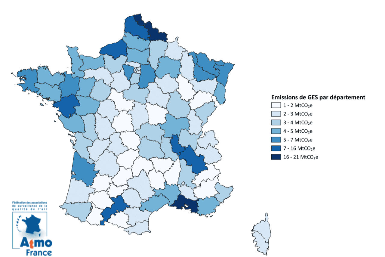 Ces départements sont ceux qui dégagent le plus de gaz à effet de serre, les pires ne sont pas en Île-de-France