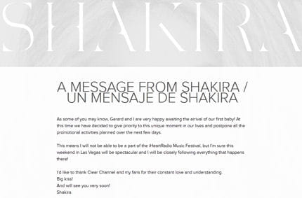 shakira annonce