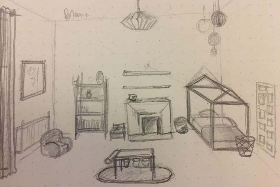 Le croquis de la chambre avant de d&eacute;buter les travaux