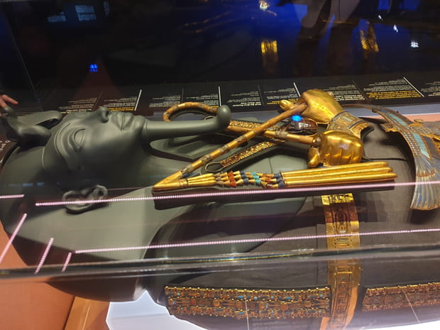 Mains incrustées d'or tenant la crosse et le fléau