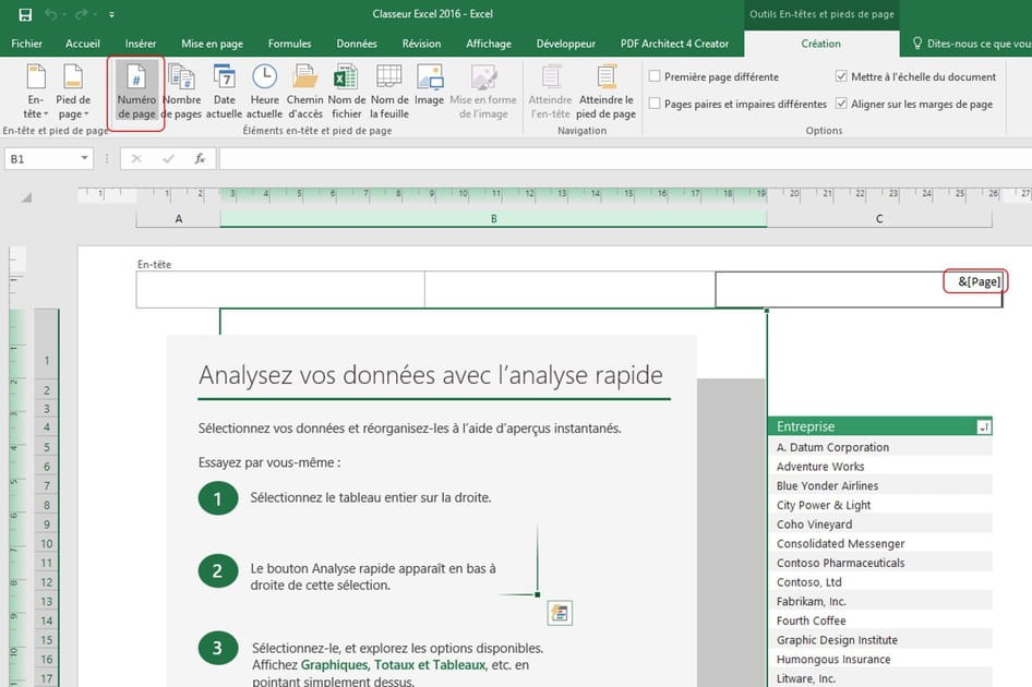 Ajoutez des en-t&ecirc;tes et pieds de page dans une feuille de calcul