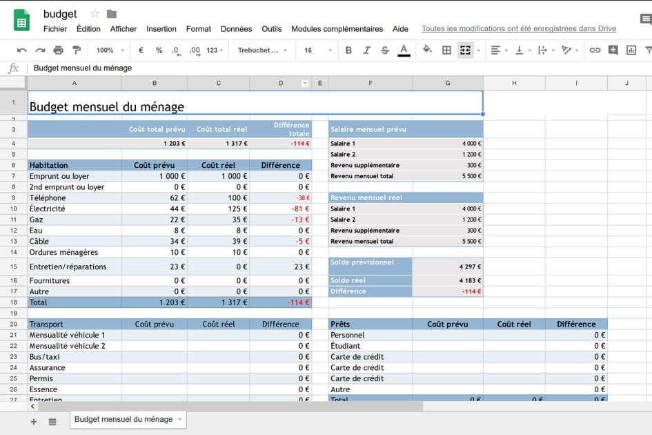 G&eacute;rez une feuille de calcul