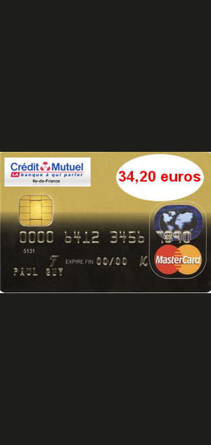 9e ex-aequo - Cr&eacute;dit mutuel IDF (Mastercard)&nbsp;: 34,20&nbsp;euros par an